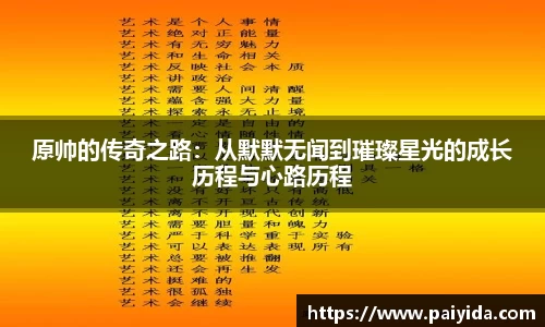 原帅的传奇之路：从默默无闻到璀璨星光的成长历程与心路历程